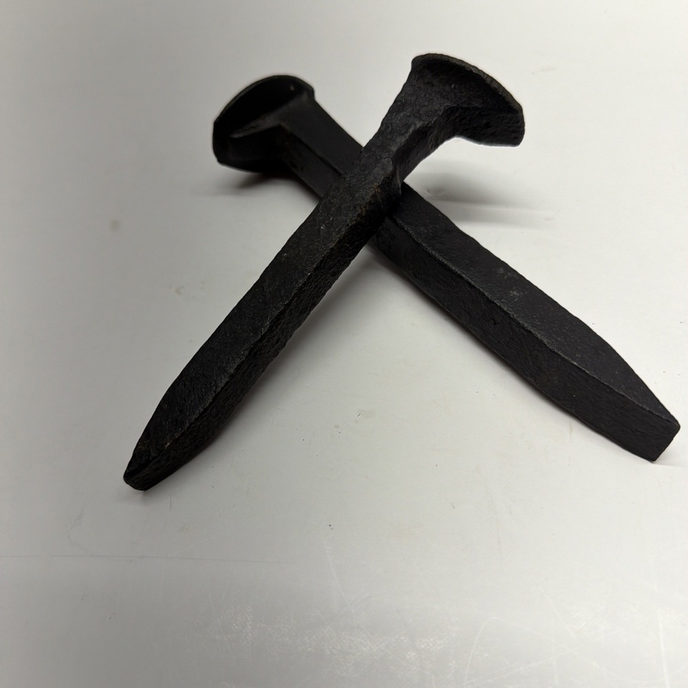 (2) Vintage Railroad spikes, Railfan, Trainspotter, 6in- 7in, Handmade, Forged